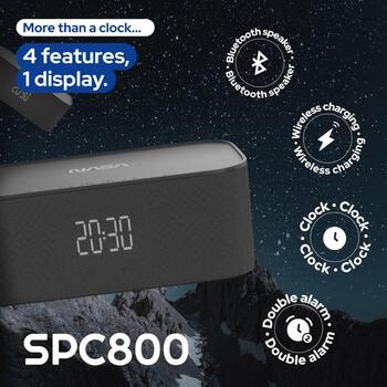 Nasa Bluetooth динамик/ будильник/ беспроводное зарядное устройство SPC800, 10W RMS, 5W беспроводная зарядка, Bluetooth 5.0 (SPC800)