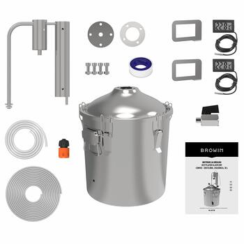 Browin 343130 30L Convex дистиллятор, 1 дефлегматор, нержавеющая сталь, 2 термометра, 66см (343130)