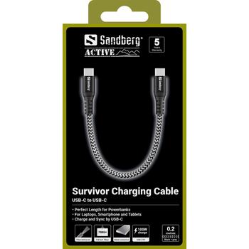 Sandberg USB-C kabelis 441-66, 0,2 m, 100 W, USB-C vīriešu, USB-C vīriešu, ātra uzlāde, Kevlar apvalks (441-66)