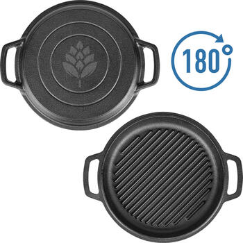 Browin čuguna katls ar pannu 330528, 5 l, 1 l, 26 cm, 21 cm, 12 cm, 15 cm, rokturi, vāks, grila panna, indukcijas, gāzes (330528)