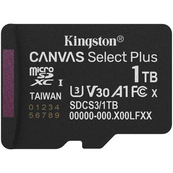 Kingston 1TB microSDXC Карта SDCS3/1TB, 1TB, 150MB/s, A1, UHS-I, Class 10, V30, exFAT, SD адаптер (SDCS3/1TB)