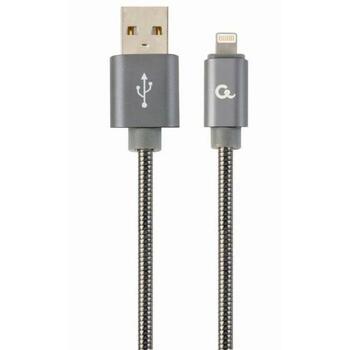 Gembird kabelis Lightning uz USB 1m CC-USB2S-AMLM-1M-BG pelēks, 8-pins, datu pārsūtīšanai un uzlādēšanai (CC-USB2S-AMLM-1M-BG)