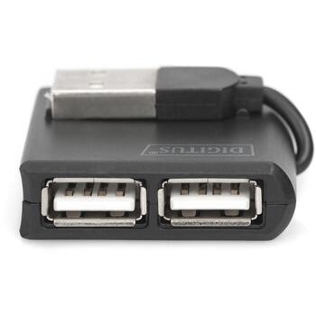 Digitus USB centrmezgls DA-70217, 4x USB 2.0, 480 Mb/s, melns, kompakts, galda (DA-70217)