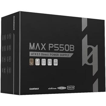 Gamemax barošanas bloks MAX P550B, 550 W, Bronza, Nemodulārs, 1 x 24 pin ATX, 2 x 8 pin EPS12V, 2 x 8 pin PCIe, 4 x 4 PIN (MAX P550B)