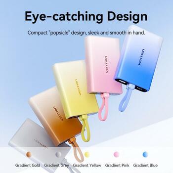 Vention Power Bank FHZM0 10000 мАч, 3.85 В, 1 x USB Type-A, 1 x USB Type-C, 3 А, серый (FHZM0)