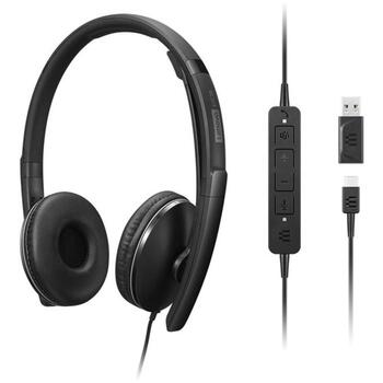 Lenovo наушники 4XD1M45627, USB-C, черные, стерео, шумоподавление, микрофон, ответить/завершить (4XD1M45627)