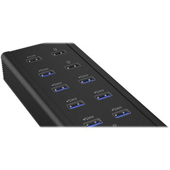 Raidsonic USB centrmezgls IB-HUB1703-QC3, 7x USB 3.0, AC 120/230 V, melns, QC 3.0 uzlāde, sienas stiprinājums (IB-HUB1703-QC3)