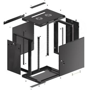 Lanberg Настенный шкаф 19'' WF01-6412-00B, 450mm, 12U, 60kg, IP20, металлическая дверь, 4 вертикальные рейки (WF01-6412-00B)