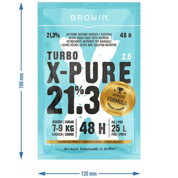 Browin Turbo X-Pure дрожжи 403103, 21.3%, 48ч, 25л, 0.135кг, для сахарных, фруктовых и зерновых браг (403103)