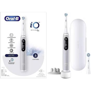 Oral-B elektriskā zobu birste iO6s Grey Opal 445258, 2 galviņas, 5 režīmi, pelēka, uzlādējama, litija jonu akumulators (iO6s Grey Opal)