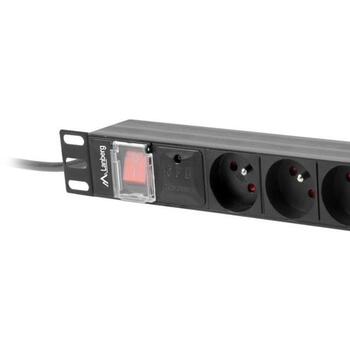 Lanberg Pagarinātājs PDU-08E-0200-BK, 1U, 16A, 8x230V, automātiskais drošinātājs, pārsprieguma aizsargs (PDU-08E-0200-BK)