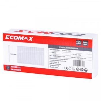 Ecomax отделочные гвозди EMNA001225GALV&EMX, 25x1,2 мм, 18GA, 5000 шт, электрогальванизированные, 0°, 100 шт/полосе (EMNA001225GALV&EMX)