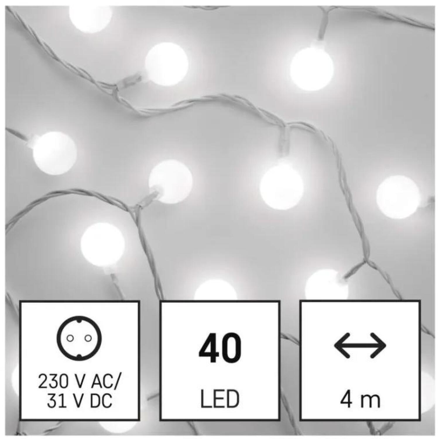 Emos Рождественская гирлянда D5AC01, 4 м, 40 LED, 3,6 Вт, IP44, холодный белый, 10 000 ч, 5 м длина кабеля (D5AC01)