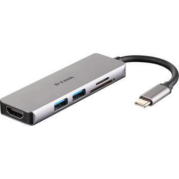 D-Link док-станция DUB-M530, USB-C, 2x USB 3.0, HDMI 1.4, 4K Ultra HD, 5 Гбит/с, SD/microSD картридер, алюминий (DUB-M530)