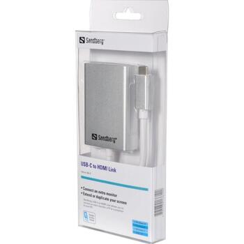 Sandberg Adapteris 136-12, 4K/60Hz, USB-C, HDMI, 16:9, USB Power Delivery, RoHS (136-12)