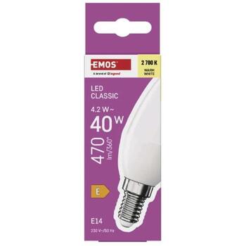 Emos LED лампочка Classic Candle ZQ3E21, 4,2 Вт, 470 лм, теплый белый, E14, 30 000 часов, 240°, 2 700 K (ZQ3E21)