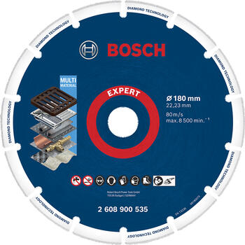 Dimanta disks Metalālam 180x22.23mm, Lielām leņķa slīpmašīnām ar fiksācijas uzgriezni EXPERT DIAMOND METAL WHEEL GRIEZĒJDISKS, 2608900535, BOSCH (2608900535)