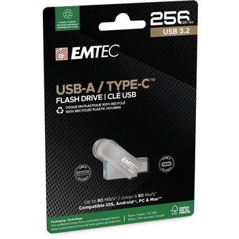 Emtec USB флешка ECMMD256GD283, 256GB, USB 3.2, 80Mbps, 20Mbps, серый, пластиковый корпус (ECMMD256GD283)