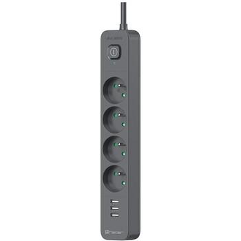 Tracer Удлинитель TRALIS47685, 5м, 4 розетки, 3x USB A, графит, выключатель, заземление (TRALIS47685)