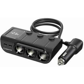 Manta Auto lādētājs MCC201T, 12-24V, 1306W, 3x USB-A, 2x USB-C, PD 36W, QC 3.0, LED displejs (MCC201T)