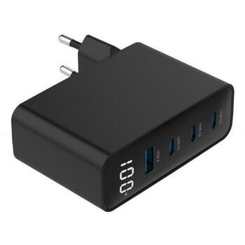 Gembird Зарядное устройство TA-UC-PDQC100LCD-01-BK 100 Вт, 4 порта, 3 Type-C, 1 Type-A, ЖК-дисплей, PD, QC 3.0, AC, черный (TA-UC-PDQC100LCD-01-BK)