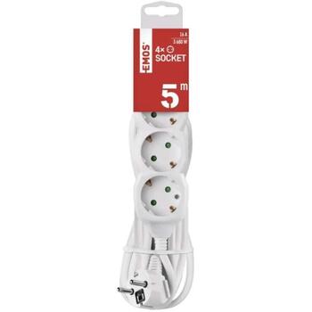 Emos Удлинитель P0425R, 5 м, 4× 2P + PE ГЕРМАНИЯ, ПВХ, 3 680 Вт, защита от детей (P0425R)