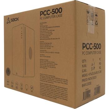 Sbox Datoru korpuss PCC-500B, ATX Mid Tower, 2x5,25 collu, 2x3,5 collas, 4x2,5 collas, 1xUSB 3.0, 2xUSB 2.0, 1x120mm ventilators (PCC-500B)