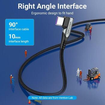 Vention CABLE USB-C TO USB-C R.ANGLE TAKHF, 1м, 5A, 480Mbps, 90° дизайн, нейлоновая оплетка (TAKHF)
