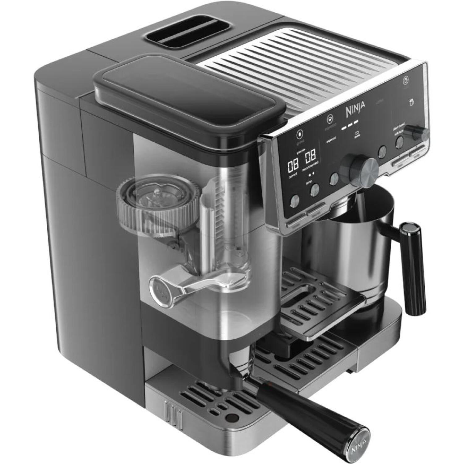 Ninja Полуавтоматическая кофемашина ES701EU, 1650 W, 9 Bar, 2 л, 250 г, автоматический взбиватель молока, встроенная кофемолка (ES701EU)