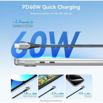 Vention CABLE USB-C TO USB-C 1M TRAHF, 1м, USB C, USB C, USB 2.0, 0.48Gbit/s, никелевые контакты, быстрая зарядка, PVC, нейлон (TRAHF)
