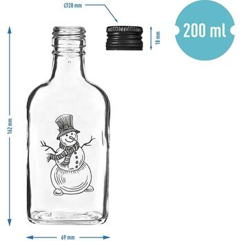 Browin Hip Flask Bottle 631771, 200 мл, декоративный снеговик, черная крышка 28 мм, многоразовый (631771)