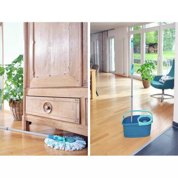 LEIFHEIT Clean Twist Disc Mop Ergo Mobile 1052102, grīdas uzkopšanas komplekts, 360° rotācija, regulējams kāts, mikrošķiedras mops (1052102)