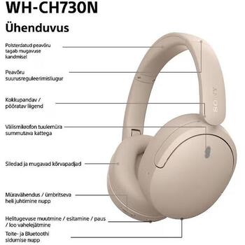 Sony bezvadu austiņas WH-CH730N WHCH730NC.CE7, 30mm, 6-20000Hz, 100Ω, 108dB, stereo, aktīvā trokšņu slāpēšana, iebūvēts mikrofons (WHCH730NC.CE7)