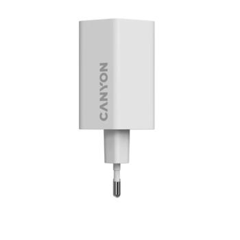 Kompakts sienas lādētājs ar GaN tehnoloģiju 65 W kopējo jaudu 2×PD un 1×QC ātrās uzlādes portiem HEXAGON 65 GaN 65W EU Balts CND-CHAHEX65W CANYON (CND-CHAHEX65W)