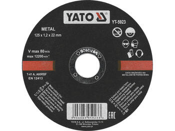 Yato отрезной диск по металлу YT-5923, 125мм, 1.2мм, 22мм, 12200мин⁻¹, 80м/с, плоский, RBF (YT-5923)