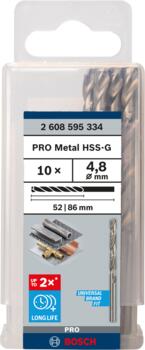 HSS-G urbji metālam 4,8mm, 10gab., Urbjmašīnām/skrūvgriežiem PRO METAL HSS-G STANDARTA SPIRĀLVEIDA URBJA GARUMS, 2608595334, BOSCH (2608595334)