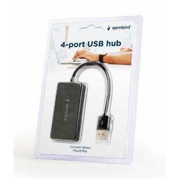 Gembird USB хаб UHB-U2P4-04 4 порта USB 2.0, скорость передачи данных до 480 Мбит/с, интегрированный USB кабель (UHB-U2P4-04)