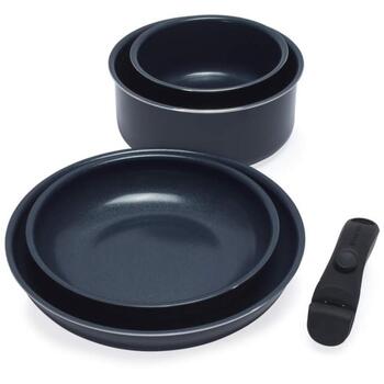 Russell Hobbs Pannu komplekts RH03319EU7, 22cm, 26cm, 16cm, 20cm, tumši zils, alumīnijs, noņemams rokturis, keramikas nepiedegošs (RH03319EU7)