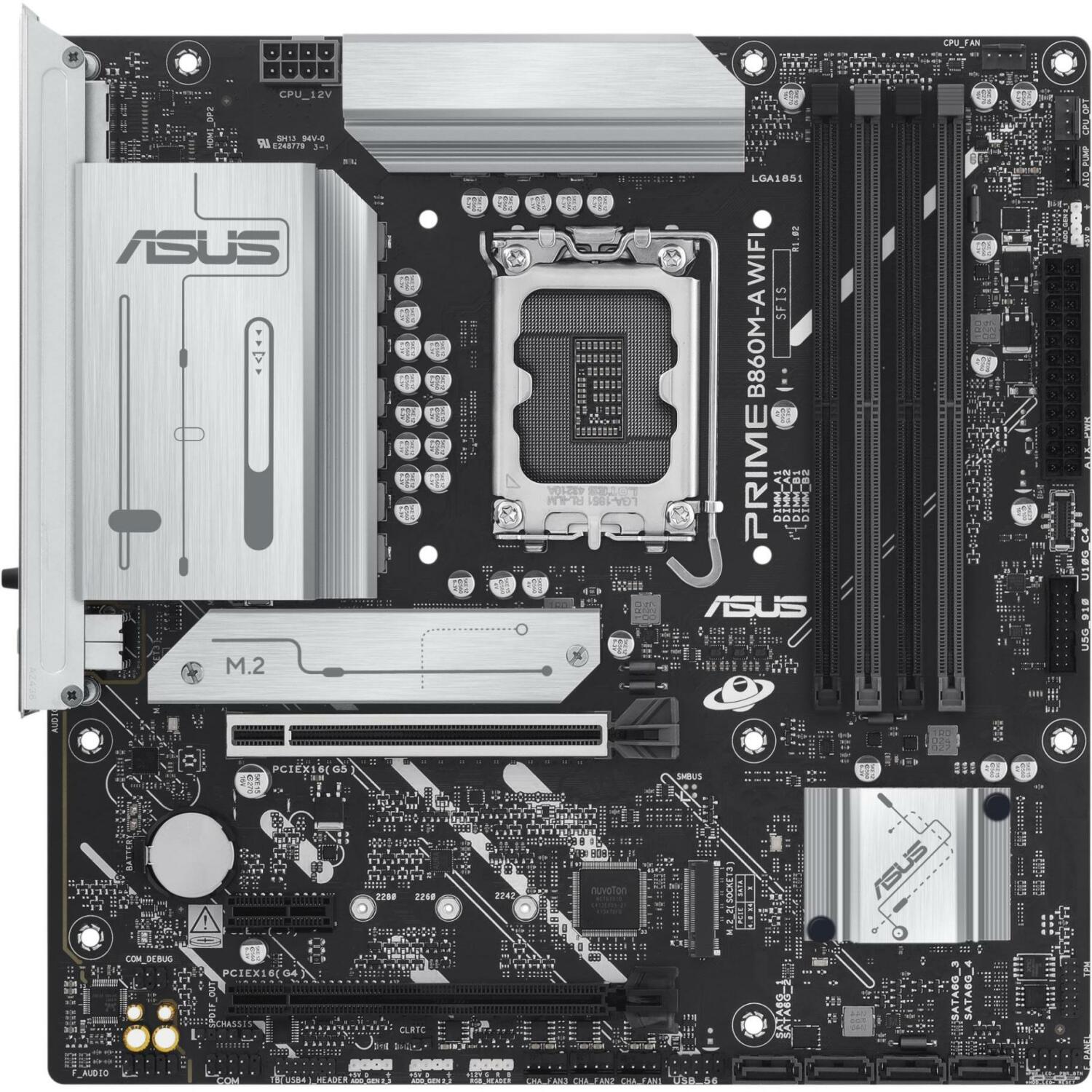 Asus Mātesplate PRIME B860M-A WIFI, LGA 1851, DDR5, 256 GB, 4 DIMM, 2.5 Gb Ethernet, Wi-Fi 6E, 6 SATA III, 2 M.2, 7.1 audio (PRIME B860M-A WIFI)