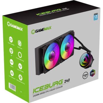 Gamemax CPU šķidrais dzesētājs ICEBURG 240 INFINITY, melns, 1.74kg, 1x67, 0.0129m3 (ICEBURG 240 INFINITY)