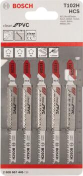 5 figūrzāģa asmeņi T 102 H, Clean for PVC, Figūrzāģiem PRO PLASTICS PVC CLEAN T102H FIGŪRZĀĢA ASMENS, 2608667446, BOSCH (2608667446)