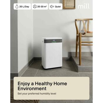 Mill Осушитель воздуха MDH20, Подходит для помещений до 20-30 м², 4 L, 20 L/день, 41 дБ, Защита от детей, LED дисплей (MDH20)