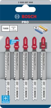 5 figūrzāģa asmeņi T 102 D, Clean for PP, Figūrzāģiem PRO PLASTICS PP CLEAN T102D FIGŪRZĀĢA ASMENS, 2608667444, BOSCH (2608667444)