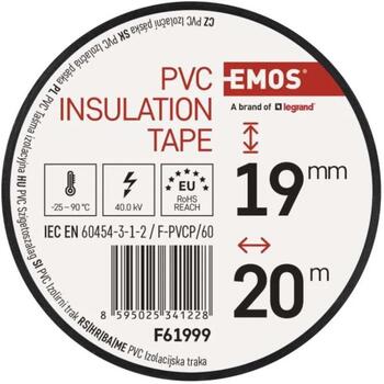 Emos PVC изоляционная лента F61999, 20 м, 19 мм, 10 шт., Устойчивость к УФ, водоотталкивающая, изоляция кабеля (F61999)
