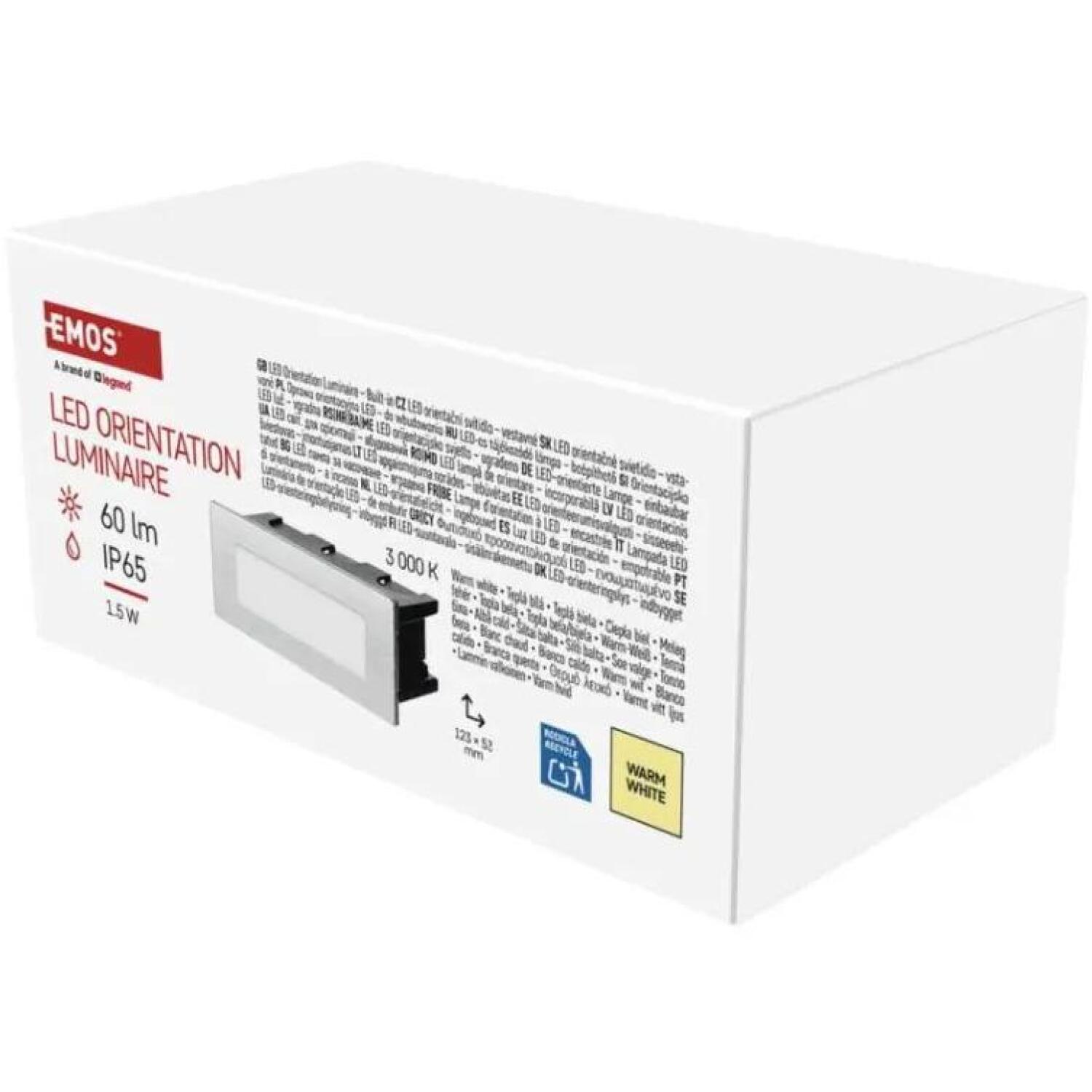 Emos LED Встраиваемый Настенный Светильник AMAL ZC0108, 12 x 5 см, 1,5 Вт, Теплый Белый, IP65, 60 лм, Алюминий, Стекло (ZC0108)