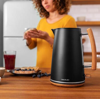 Электрический чайник 1.7 л 3000 W нержавеющая сталь BPA-free поворотное основание 360° ThermoSense 400 Black Woody Чёрный с эффектом дерева 1479 Cecotec (1479)