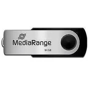 Mediarange USB флешка MR912, 64 ГБ, USB 2.0, скорость чтения 13 МБ/с, скорость записи 6 МБ/с, черный/серебристый (MR912)