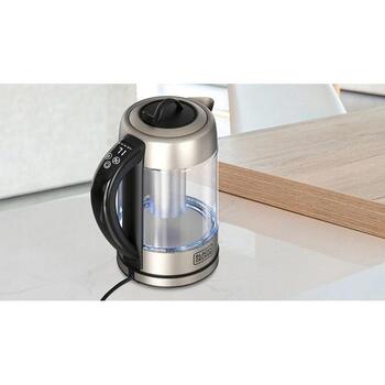 Black+Decker BXKE2205E электрочайник, 2200W, 1.7L, 60-100°C, стекло, эргономичный, моющийся фильтр (ES9580110B)