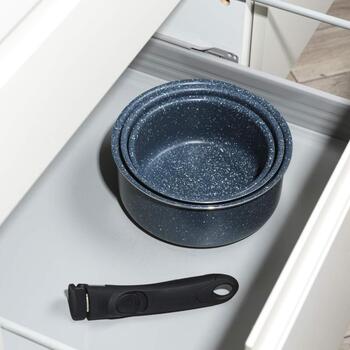 Russell Hobbs Katliņu komplekts RH03294EU7, 16cm, 18cm, 20cm, noņemams rokturis, zils marmora pārklājums (RH03294EU7)