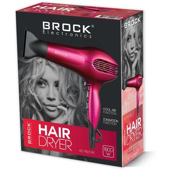 Brock HD 9501 PK fēns, 1800 W, 220-240 V, 2 ātrumi, 2 temp. režīmi, jonizācija, aukstā gaisa funkcija, koncentrators, melns/rozā (HD 9501 PK)